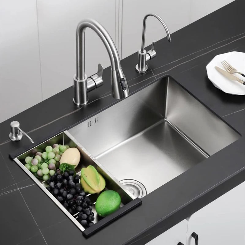 304 Stainless Steel Kitchen Sink Single Bowl Basin Undermount Handmade Brushed Narrow Edge Bar Sink With Drain Accessories