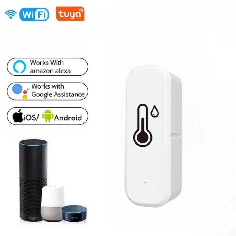 Tuya Smart WiFi Hygrometer Thermometer Real-Time Alerts Voice Alarm No Hub Required for Hotels Android Operating System Battery