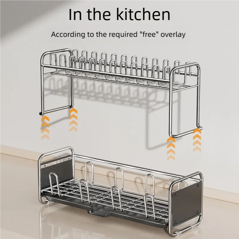 New Kitchen Dish Drying Rack Narrow Sink Side Countertop Dish Rack with Drainboard Rustproof Dish Drainer Organize Shelf