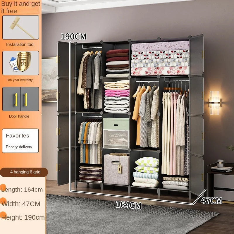New Simple Wardrobe Clothes Assembly Plastic Collapsible Sturdy Dustproof Cabinets Dressers Cube Storage Locke Closet Furniture