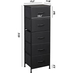 Fabric Dresser, 5-Drawer Tall Dresser for Bedroom, Storage Dresser Organizer with Fabric Bins, Wood Top, Sturdy Steel Frame