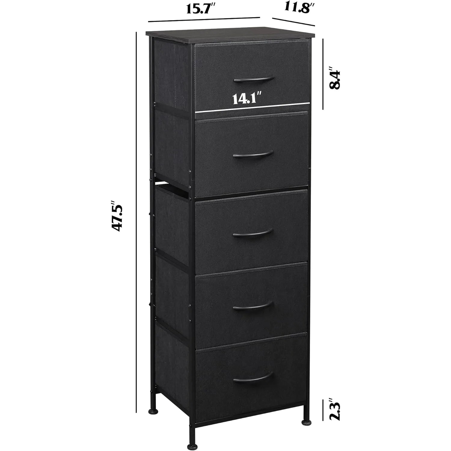 Fabric Dresser, 5-Drawer Tall Dresser for Bedroom, Storage Dresser Organizer with Fabric Bins, Wood Top, Sturdy Steel Frame