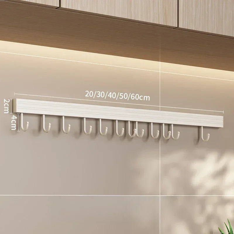 Kitchen Wall Mounted Storage Rack No Punch Organizer Shelf With Movable Hook Spoon Holder Kitchen Utensil Storage Accessories