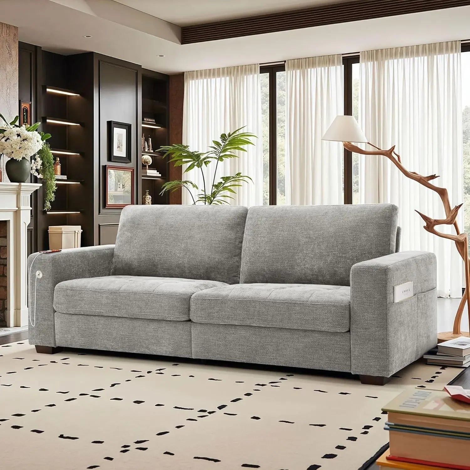 Modern 89" Sofa - Chenille, USB/Type-C, Removable Cover for Small Spaces