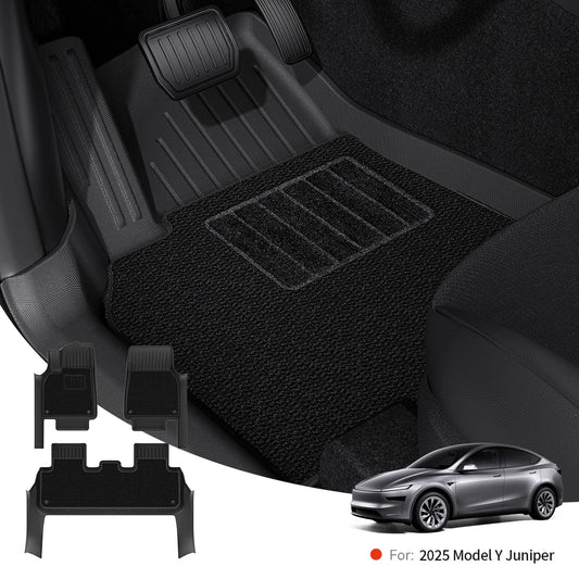 YZ for Tesla Model Y Juniper 2025 Floor Mats with Door Sill Protection Strips All-weather Floor Liner Cargo Mat Trunk Backrest