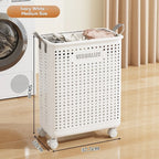 Folding dirty clothes basket, household laundry basket, with wheels, large capacity storage basket, balcony bathroom crevice
