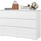 6 Drawer Double Dresser, White Dresser, Modern 6 Chest of Drawers with Deep Drawers, Wide Storage Organizer Cabinet