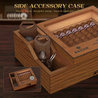 Cigar Humidor with Cigar Cutter,V-Cutter,Punch Set,Humidor Cigar Box with Humidifier and Digital Hygrometer,Glass Top Cedar Case