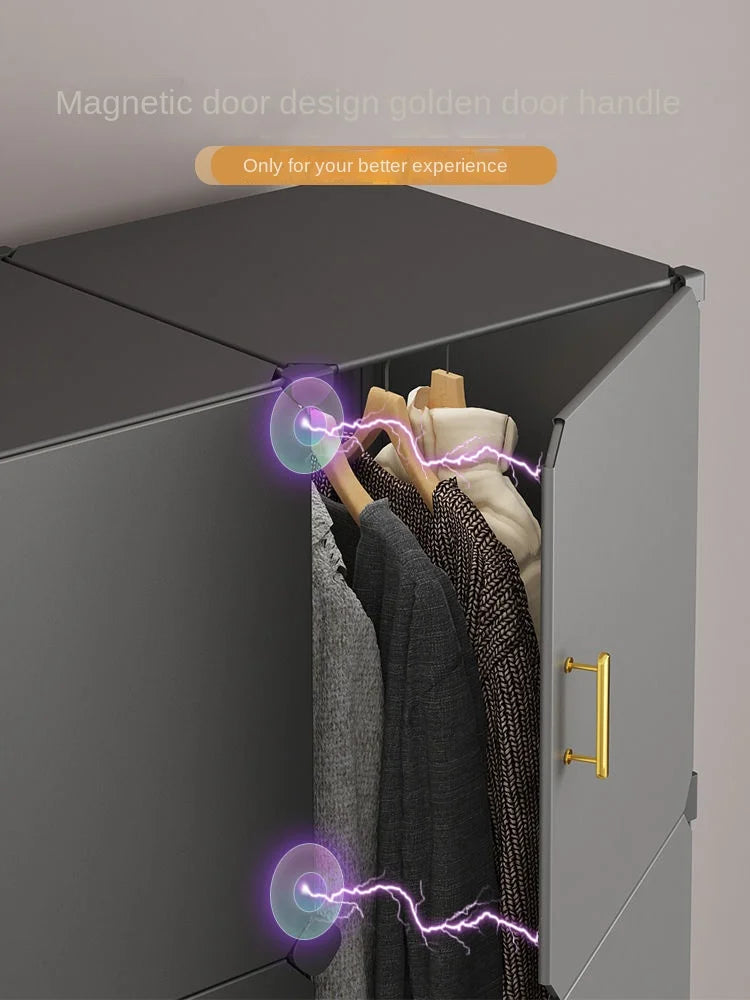 New Simple Wardrobe Clothes Assembly Plastic Collapsible Sturdy Dustproof Cabinets Dressers Cube Storage Locke Closet Furniture