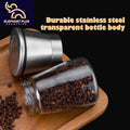 Kitchen Grinder 304 Stainless Steel - for Pepper, Sea Salt & Spices, Adjustable Coarse to Fine, Refillable with Glass Jar