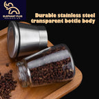 Kitchen Grinder 304 Stainless Steel - for Pepper, Sea Salt & Spices, Adjustable Coarse to Fine, Refillable with Glass Jar