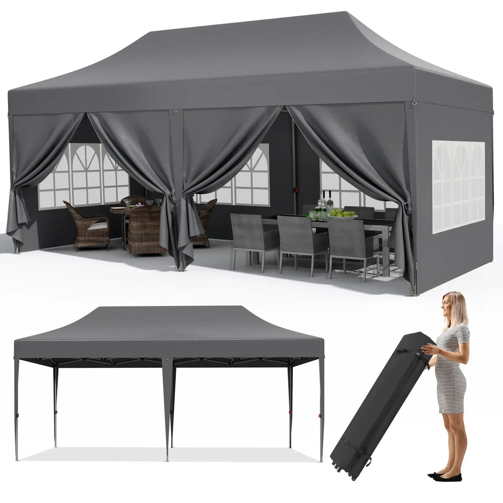 Pavilion Popup Gazebo 3x6m Waterproof Folding Gazebo Tent Party Tent 6 Side Panels Fully enclosed UV 50+ Height Adjustable 2-3M