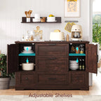 Farmhouse 48" Buffet Cabinet with Storage,Coffee Bar for Kitchen,Living Room,Wood Rustic Sideboard Cabinet w/5 Drawers&2 Groove