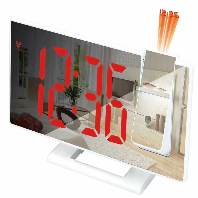 LED Digital Alarm Clock Specular Surface Electronic Desk Clock With Projection Time Temperature Clock Bedroom Bedside Decoration