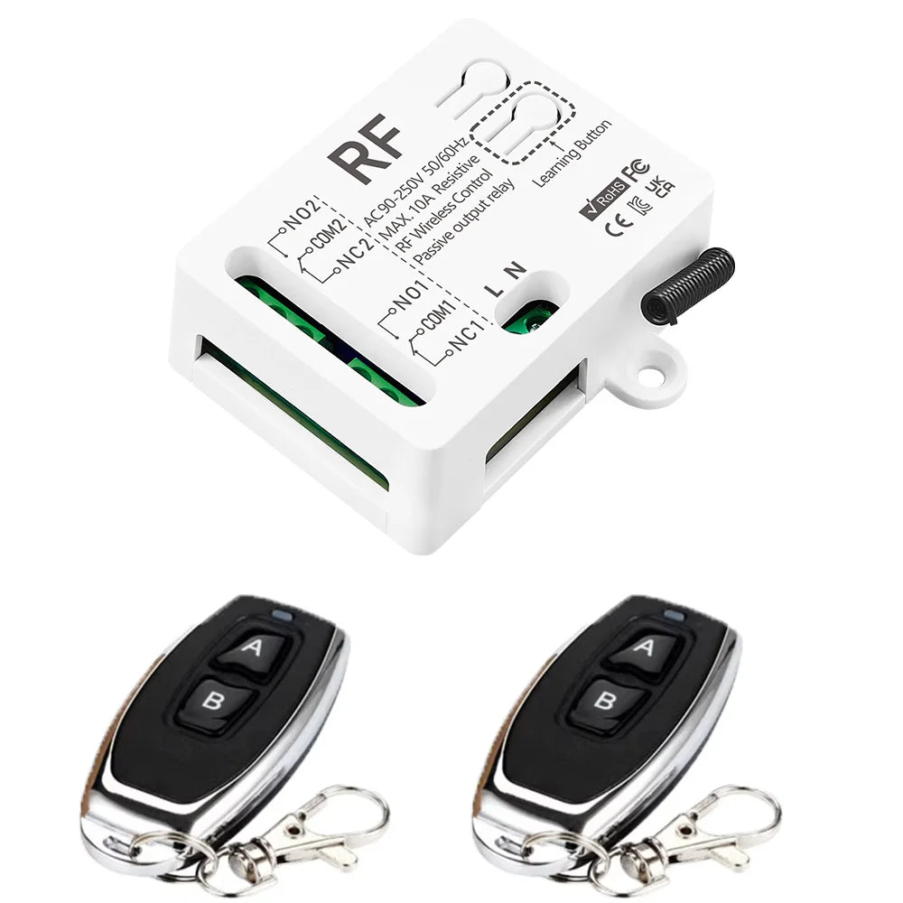 Rf 433Mhz Wireless Remote Control Switch AC110V 220V 230V 10A 2300W 2CH Relay Receiver Remote Control for Lights garage door