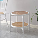 JOYLIVE Rattan Coffee Table Japanese Double Layer Detachable Solid Wood Table Glass Round Home Small Table 2022 New Dropshipping