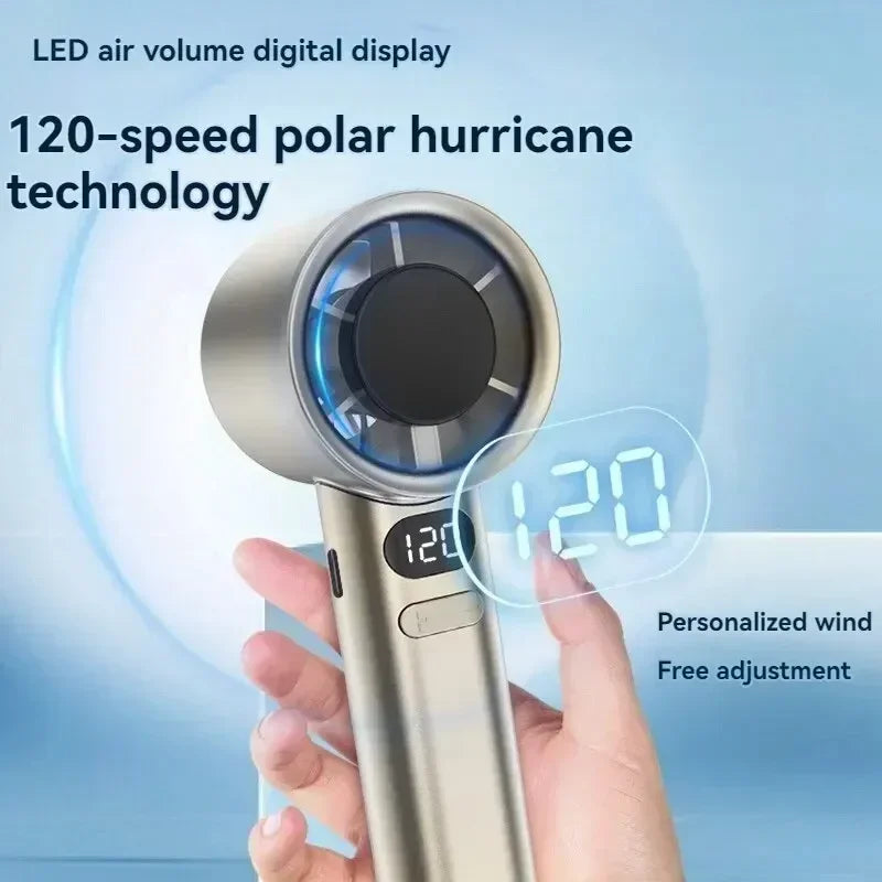 New 120th Speed Handheld Ice Coating Fan Digital Display Turbo Violent