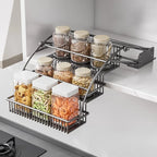 Kitchen Storage Rack Pull-Down Hanging Basket Under-Cabinet Spice Drawer Overhead Telescoping Seasoning Shelf for Small Kitchens