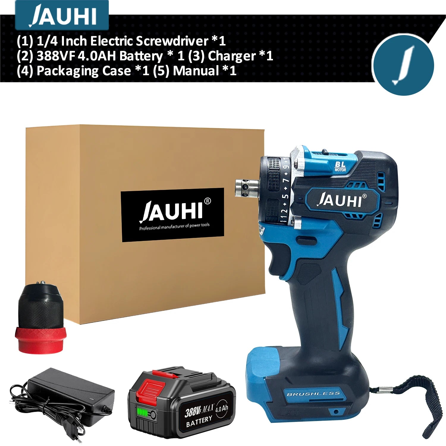 JAUHI 2in1 Brushless Electric Screwdriver 280N.m Multifunctional  Cordless Electric Screw Driver Drills for Makita 18V battery