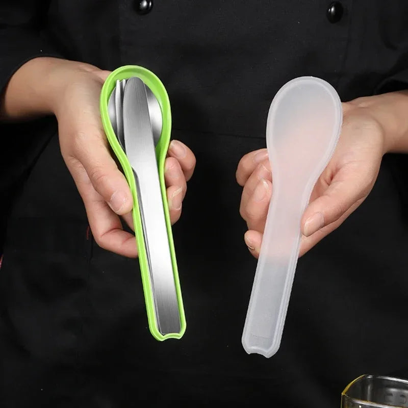 Portable Cutlery, 4 Pieces Covered Stainless Steel, Complete Dining Table Set of Tableware, Kitchen Gadget Set, Dinner Knife