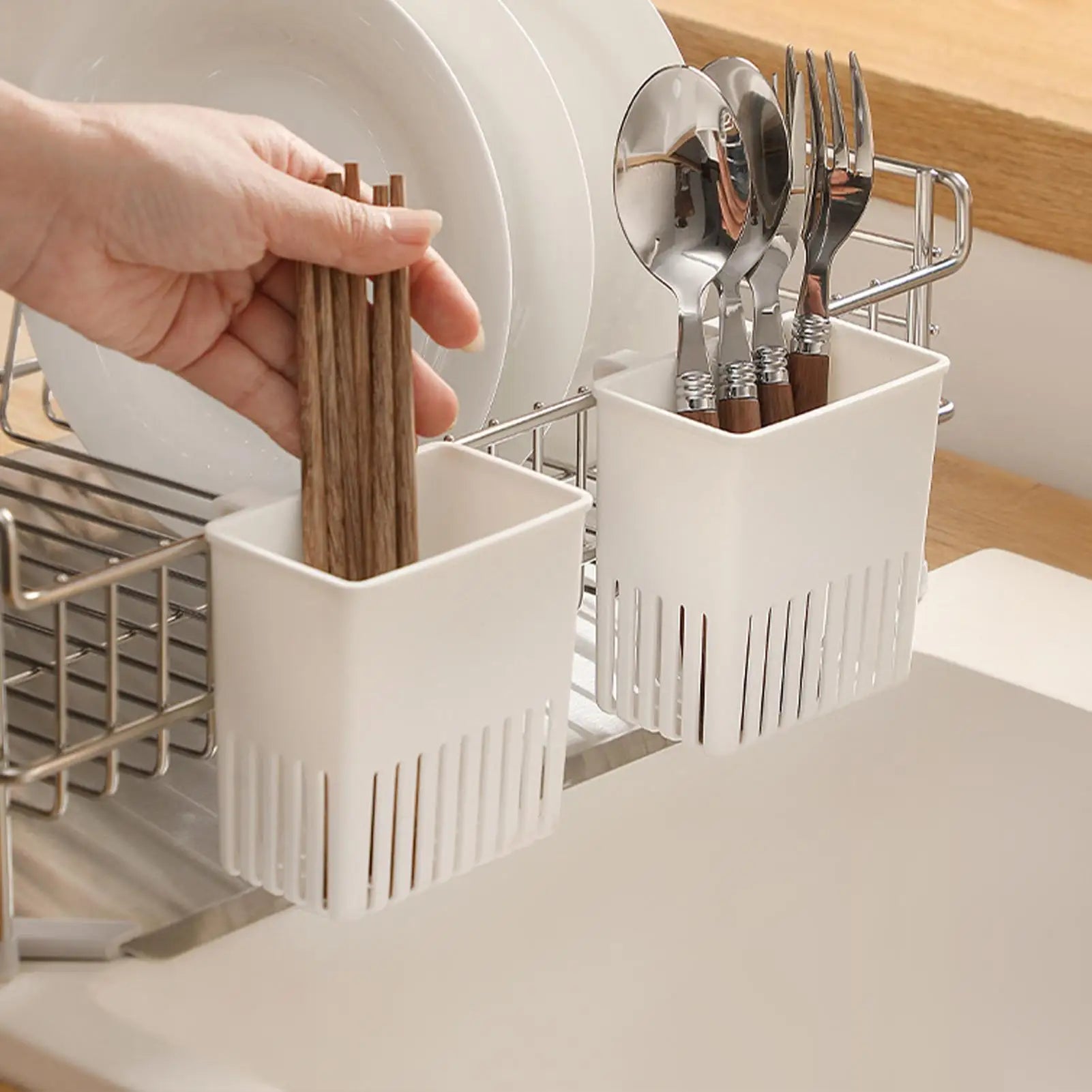 Kitchen Utensil Drying Basket Sink Dish Rack Hanging Drainer Expandable Cutlery Drainers For Forks Spoons Chopsticks