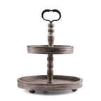 Two Tier Tray Distressed Wood 2 Tiered Serving Tray Farmhouse, Decorative Wooden Rustic Cake Stand For Kitchen Counter Table,