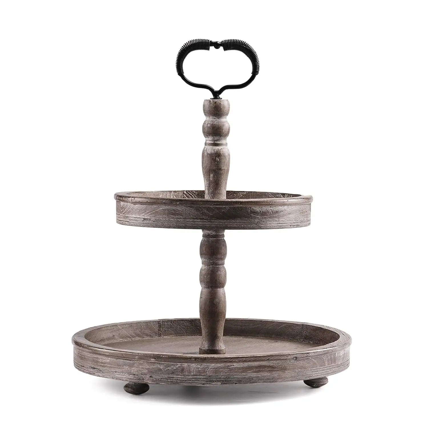 Two Tier Tray Distressed Wood 2 Tiered Serving Tray Farmhouse, Decorative Wooden Rustic Cake Stand For Kitchen Counter Table,