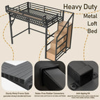 Queen Size Metal Loft Bed Frame with Storage Stairs, Side Shelf, Wardrobe, USB Ports, and LED Lighting