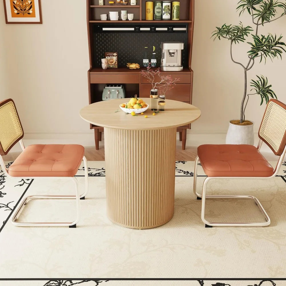 31.5" Round Dining Table for 2-4 People, Small Kitchen Dinner Table with Fluted Wood Base, Farmhouse Circle Dining Tables for H