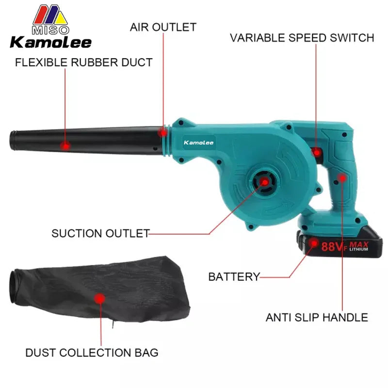 Kamolee Household Electric Leaf Blower 2 in 1 Vacuum Cleaner for Blowing Dust Computer Dust Cleaning Blower 18V-21V Power Tools