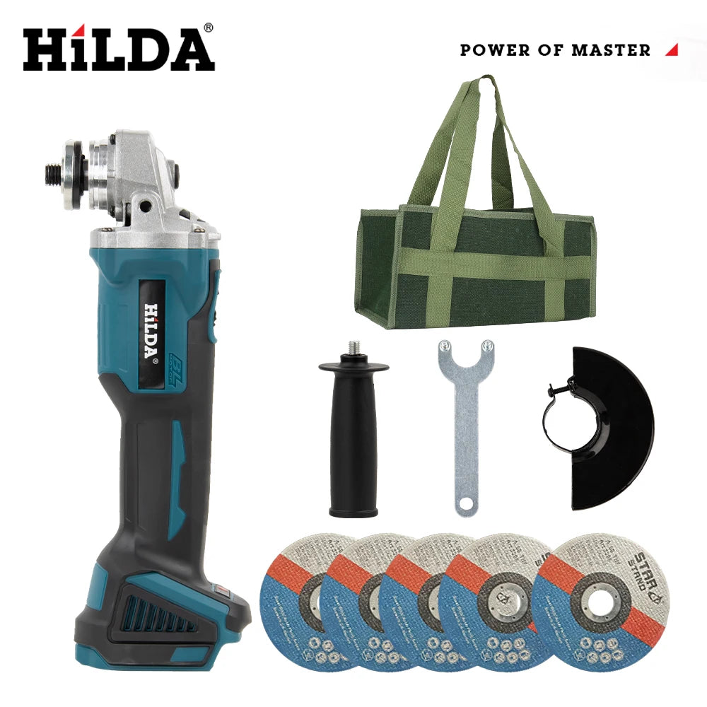 HILDA 125mm Brushless And Brushed Angle Grinder Cordless Grinding Machine Cutting Woodworking Power Tool For Makita 18V Battery
