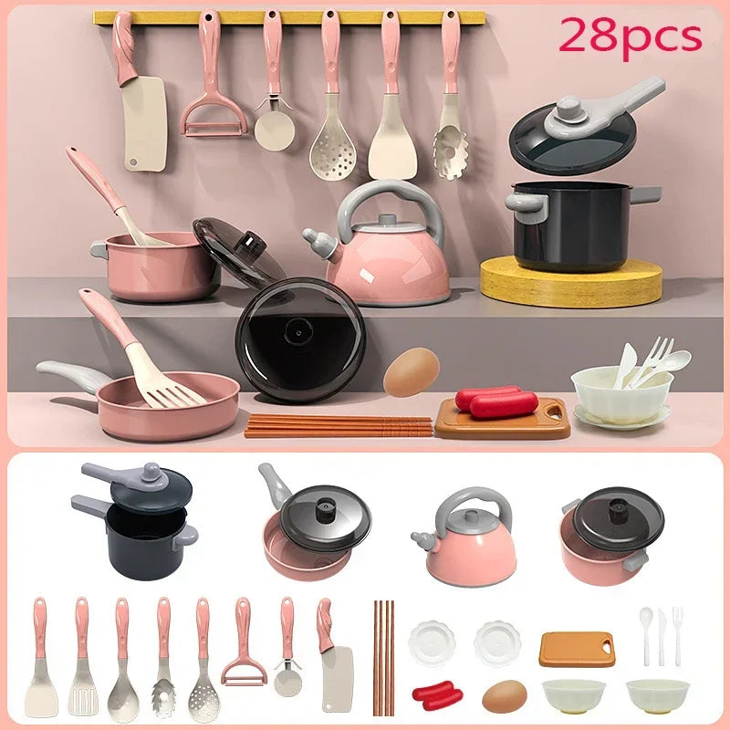 Children's Kitchen Toys 28PCS Pretend Cooking Toys With Pot Play Food Accessories Ideal Toddler Gift Kids Christmas Present