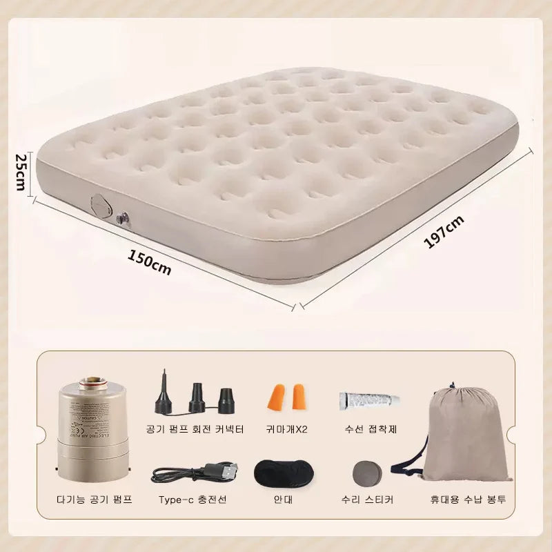 Interior Air Mattress Glamping Mats PVC Inflatable Sleeping Mattress Luxury 2 Person Camping Bed Mat Built-in Pump Thicken Mat