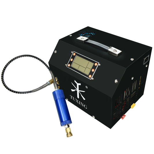 TUXING 4500Psi 300Bar PCP Air Compressor with LCD Display Digital Control Compressor Auto-Stop 12V Power Adapter for PCP Tank