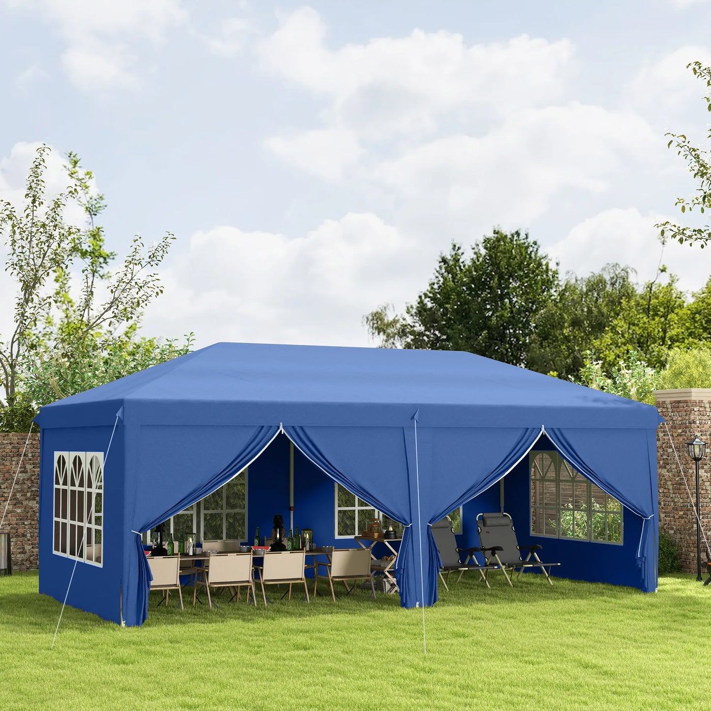 Outsunny 3 x 6 m Pop Up Gazebo with Sides and Windows, Height Wedding Camping Party Tent Canopy Marquee with Storage Bag