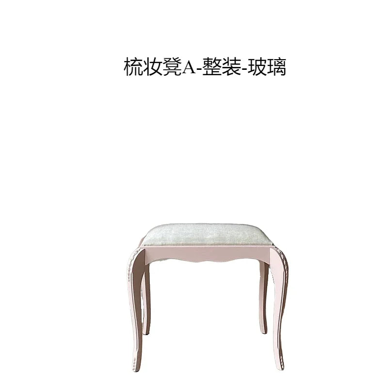 NEW y French retro pink dresser solid wood carving flower dressing table makeup stool glass combination