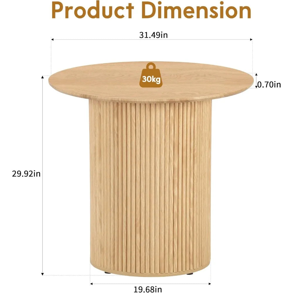 31.5" Round Dining Table for 2-4 People, Small Kitchen Dinner Table with Fluted Wood Base, Farmhouse Circle Dining Tables for H