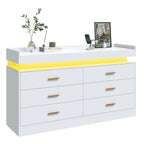 6 Drawer Dresser with LED Light and Charging Station, Modern Chest of Drawers for Closet, Wide Drawer Organizer Cabinet