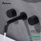 Luxury black bathroom concealed faucet wall-mounted design, double handle, 3-hole cold and hot dual-control brass basin Tap