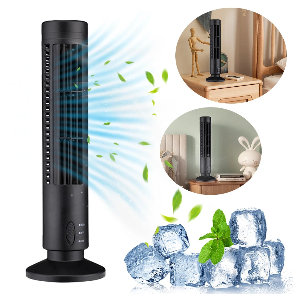 LED Tower Fan Bladeless Cooling Fan 2 Gear Speed Mini Vertical Conditi