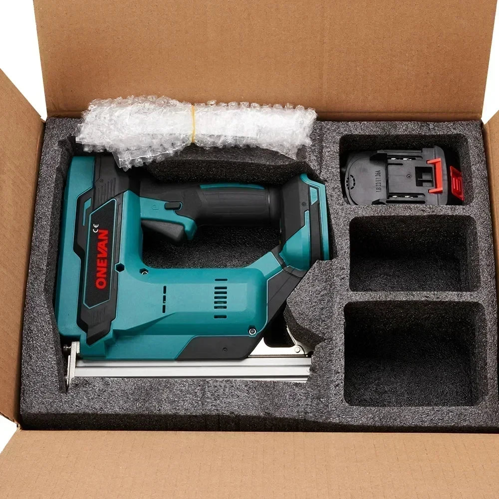 ONEVAN 1022J 2Gears Brushless Cordless Electric Nailer Stapler Furniture Staple Gun Woodworking Tools For 21V 18v Battery