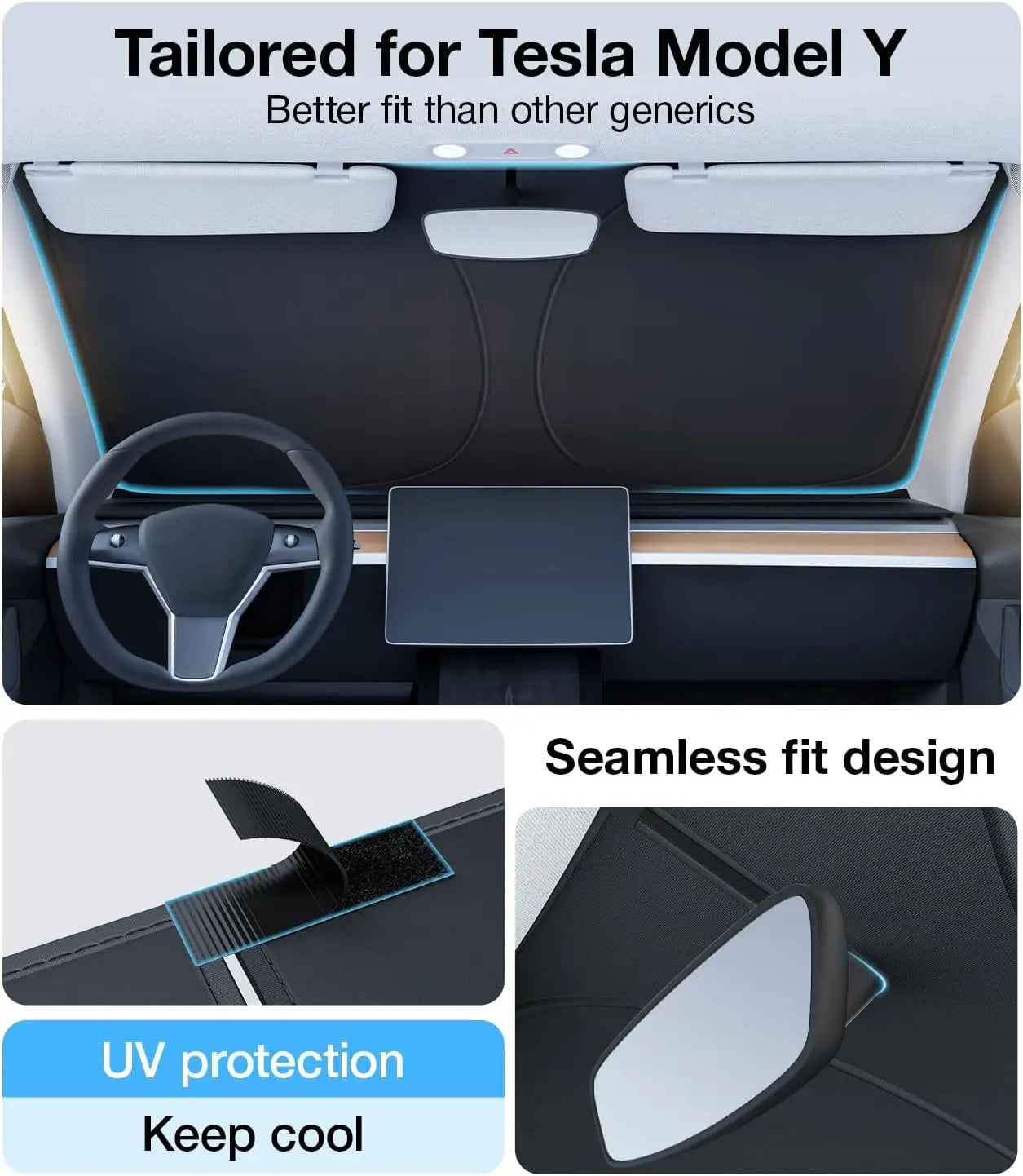 2025 Tesla Model Y/3 Windshield Sun Shade | Foldable Sun Blocker with Storage Bag