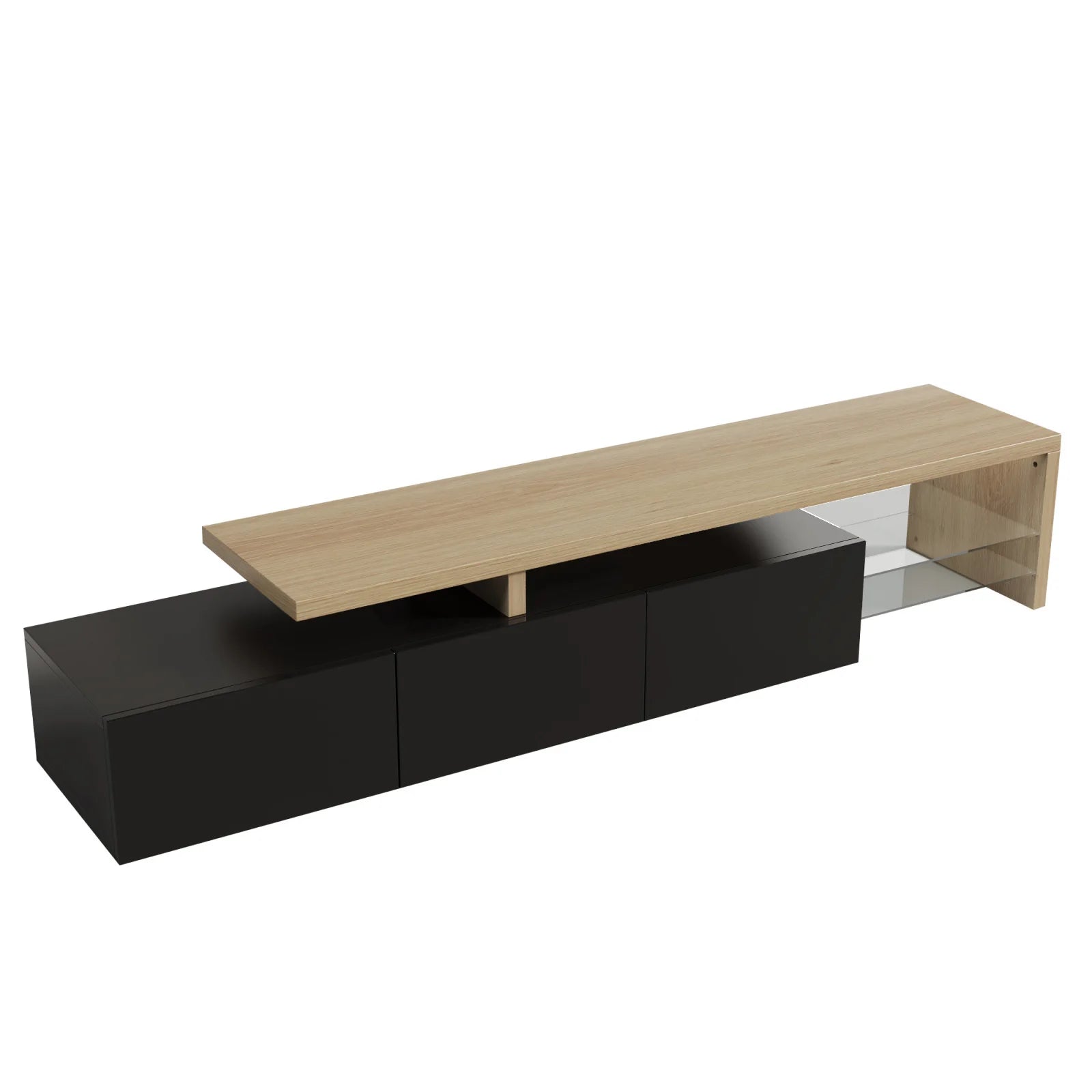Rosahqnda TV Cabinet for Living Room,TV Lowboard,Sideboard, with LED,2 Glass Partition,3 Drawers,White High Gloss
