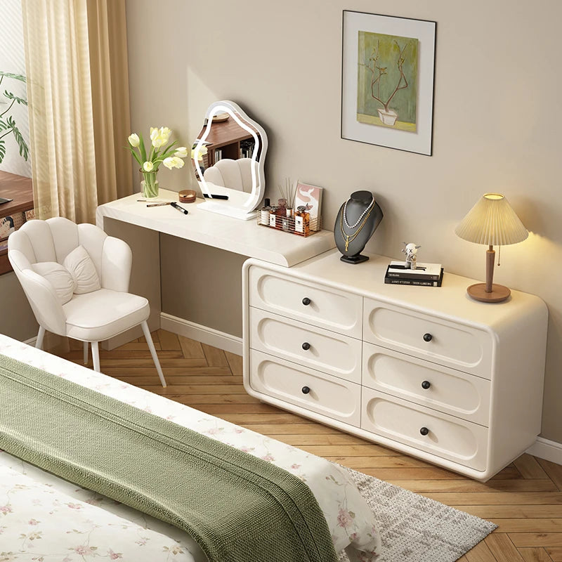 European Cream Dressing Table Storage Light Luxury Desgin Console Vanity Table Modern Drawers Penteadeira Postmodern Furniture