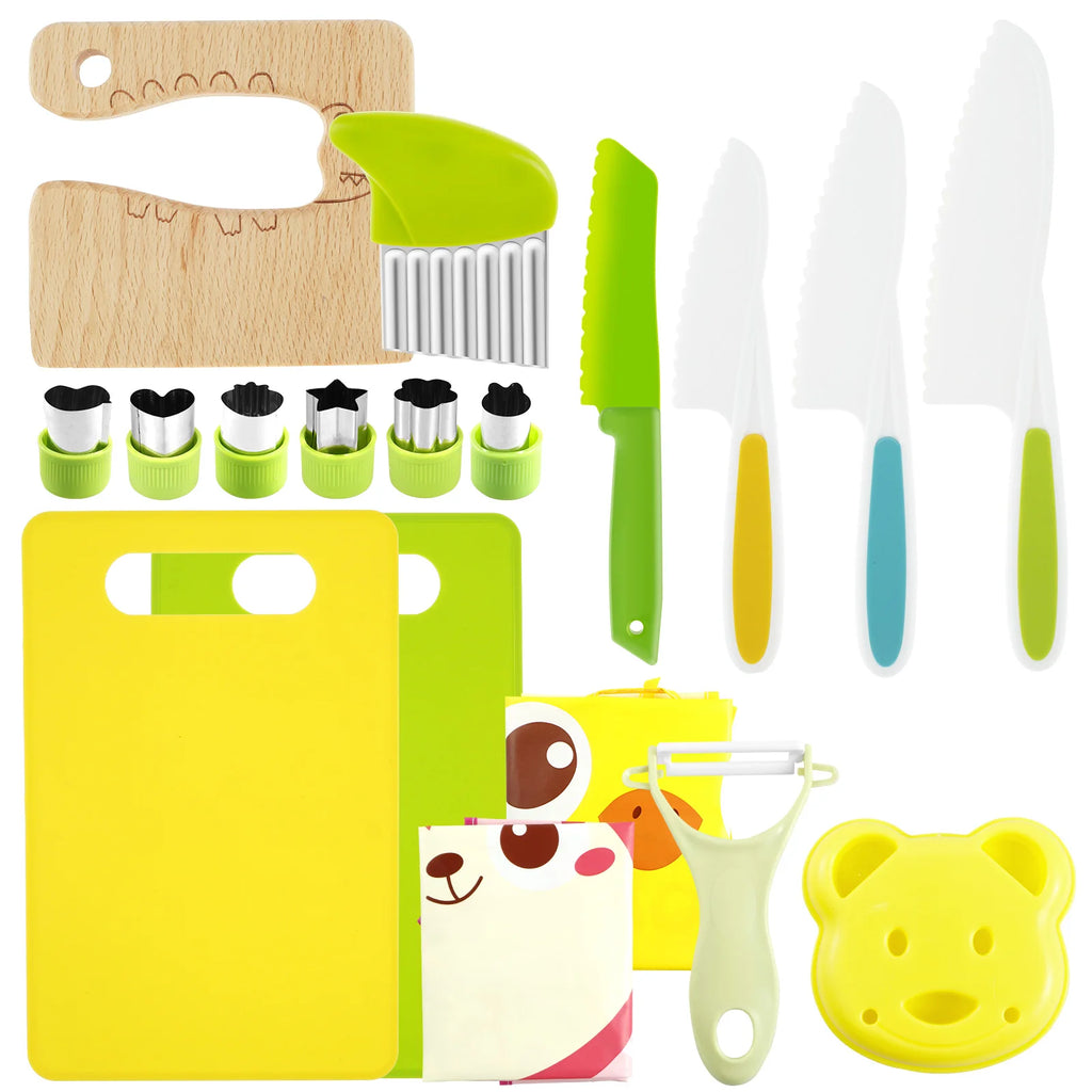 New Kids Cooking Cutter Set Kids Knife Toddler Wooden Cutter Plastic Fruit Knives Crinkle DIY Peeler Tools Kitchen Accessories