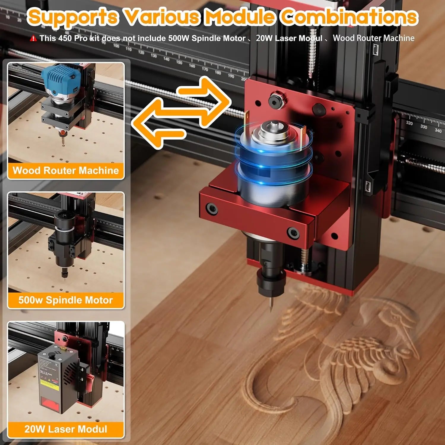 TTC450 Pro CNC Router Machine 4 Axis For Laser Engraving Cutting and cnc Machine GRBL Control Woodworking DIY Creation