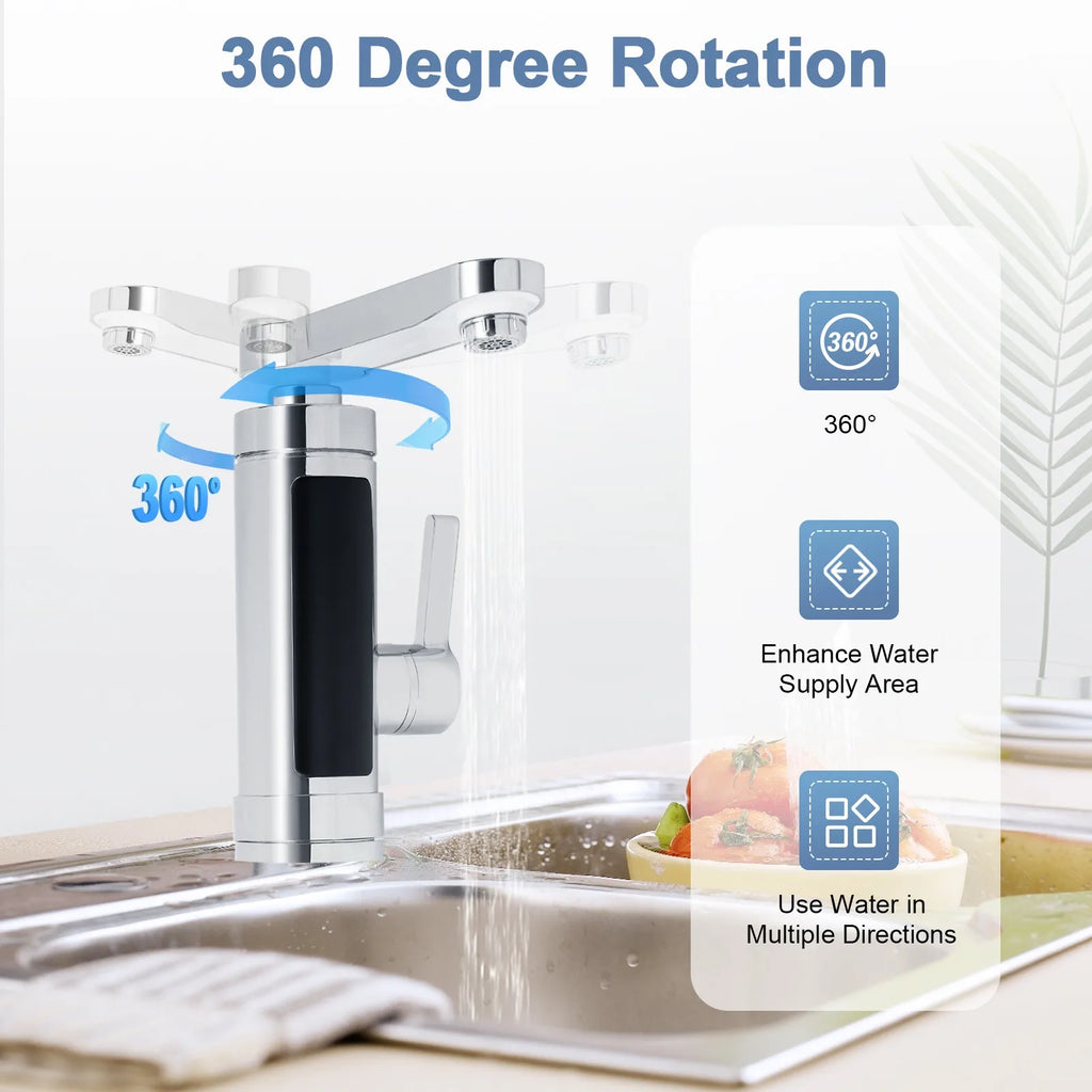 3300 W Silver Electric Instantaneous Water Heater, Electric Tap with LED,Kitchen Tap Suitable for Home, Hotel, Restaurant