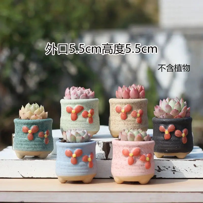 Combination Ceramic Breathable Small Flowerpot Cute Thumb Succulent Plant Flowerpot Home Mini Garden Bonsai Potted Flower Pot
