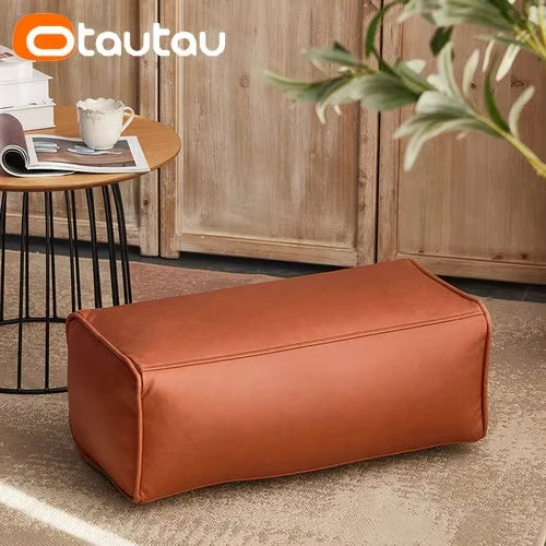 OTAUTAU Big Faux Leather Ottoman Pouf Stool with Filling Bean Bag Footrest Footstool Corner Door Side Seat Futon Frameless JD007