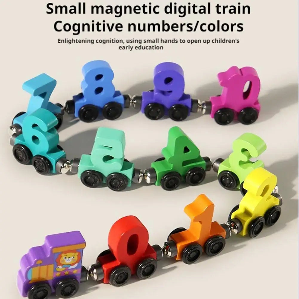 Wooden Magnetic Number Train Toys Montessori Educational Toy Train Kit Early Cognition Learning Teaching Sets For Toddlers